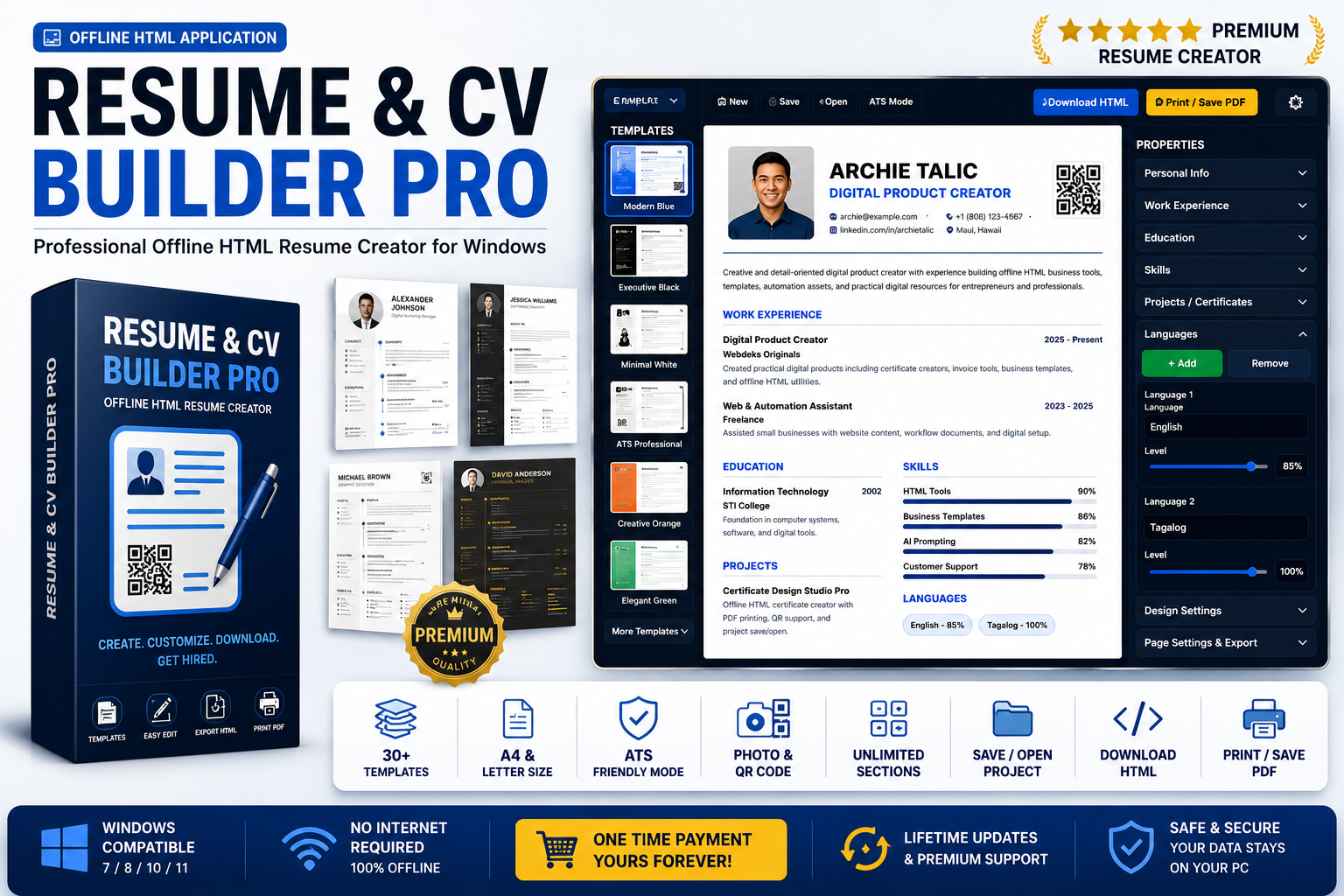 Resume & CV Builder Pro (Offline HTML Resume Creator)
