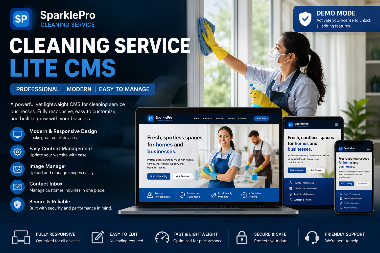 Cleaning Service Lite CMS with Admin Panel (No Database)
