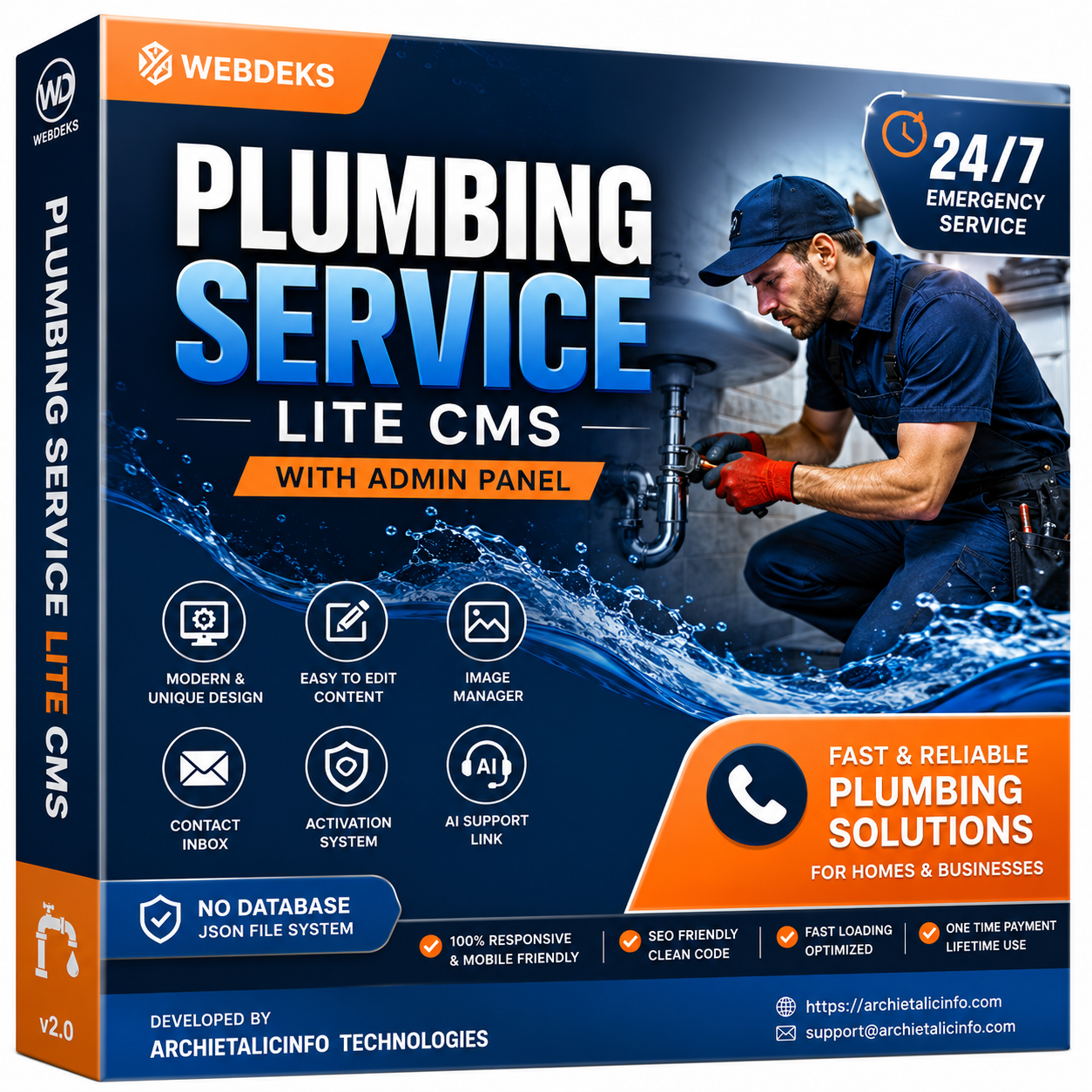 Plumbing Service Lite CMS PHP Script with Admin Panel (No Database)