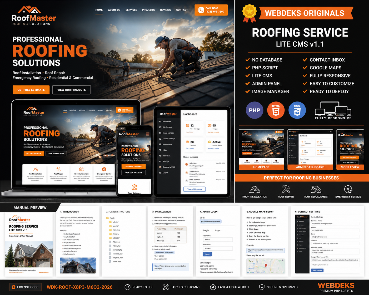Roofing Service Lite CMS PHP Script v1.1 (No Database)