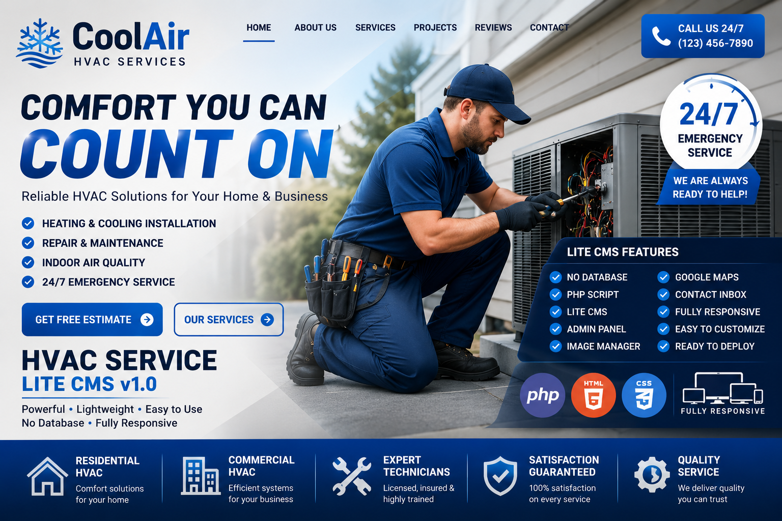 HVAC Service Lite CMS (No Database) PHP Script