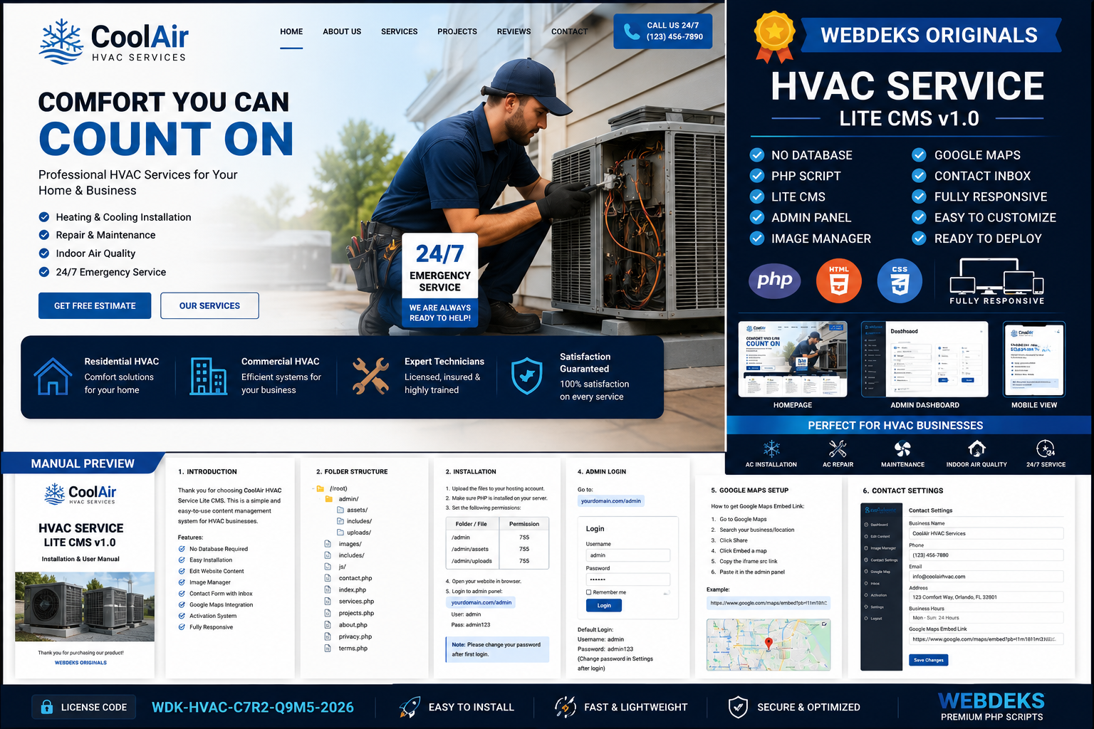 HVAC Service Lite CMS (No Database) PHP Script